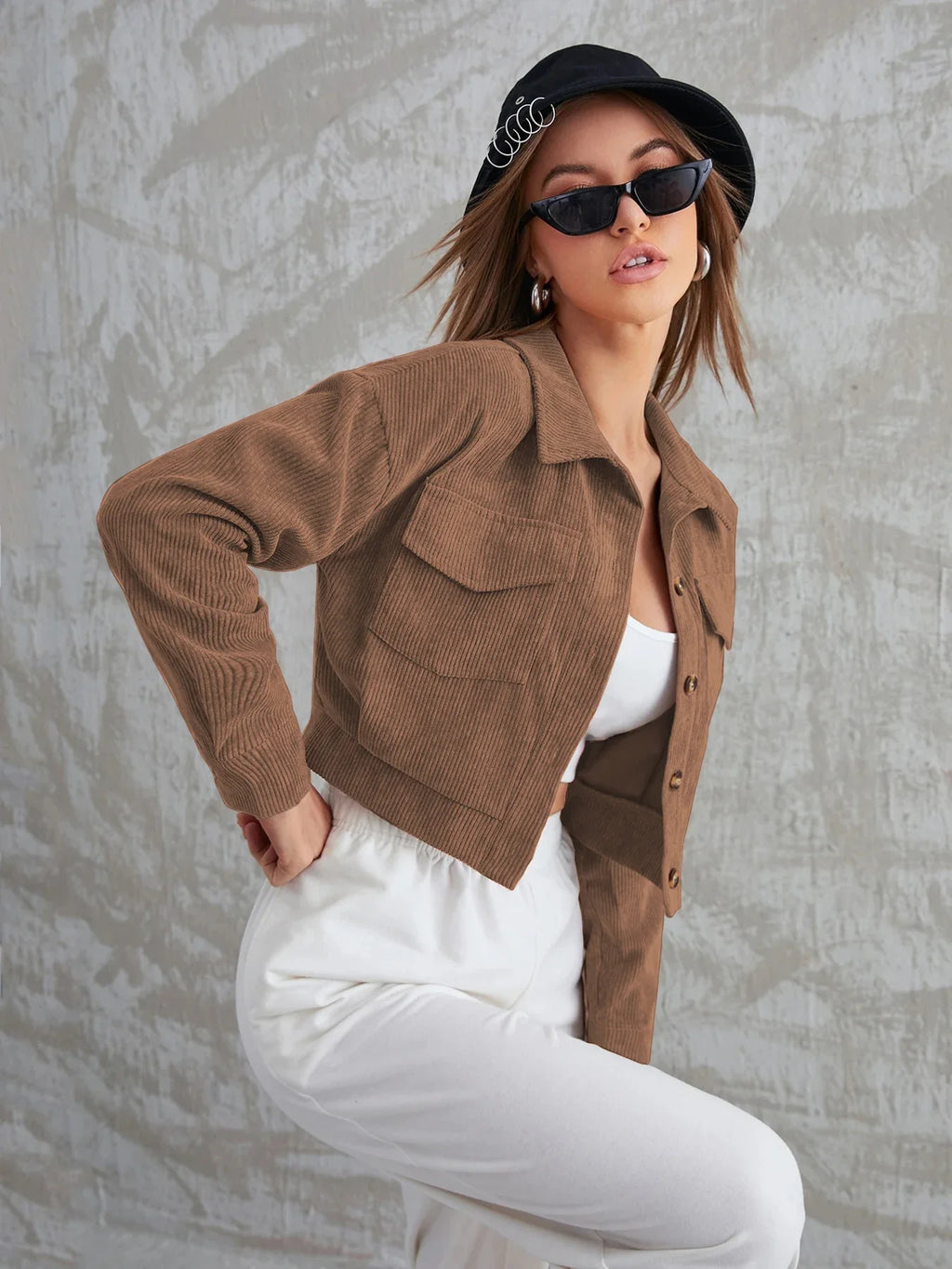 Cropped Corduroy Utility Jacket
