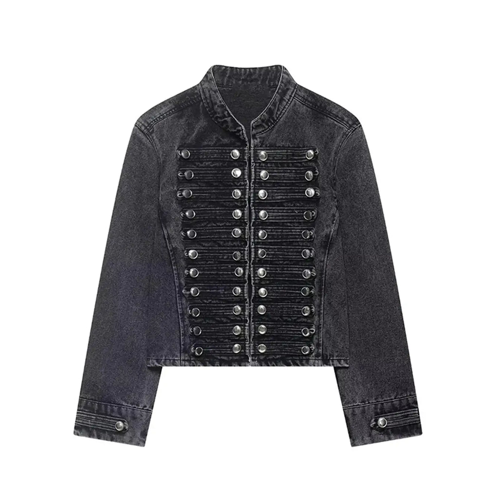 Cropped Denim Jacket with Metallic Buttons