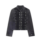 Cropped Denim Jacket with Metallic Buttons