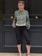 Cropped Military-Inspired Button Jacket