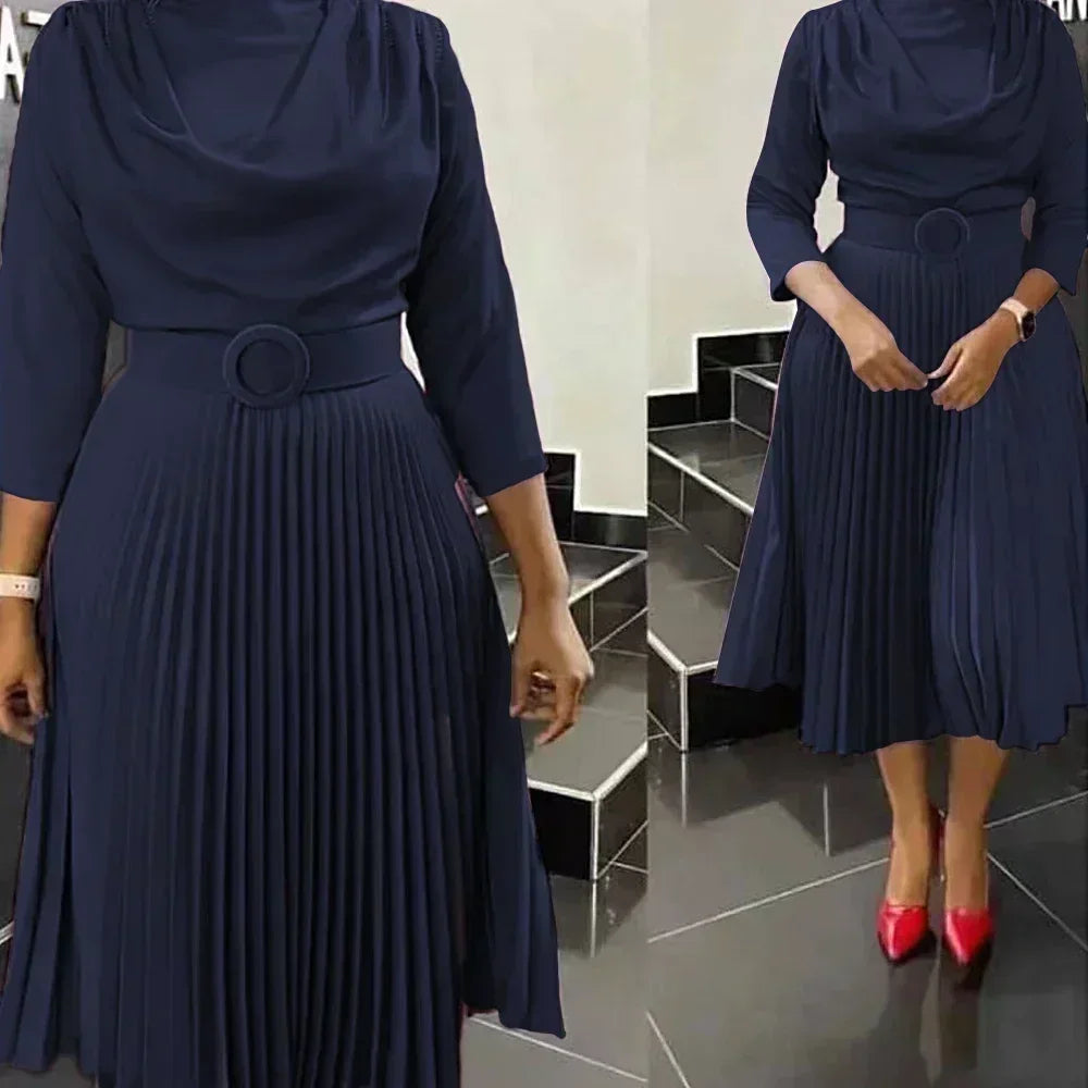 Pleated Belted Midi Dress