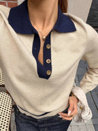 Color Block Polo Knit Top