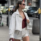 Polka Dot Cropped Zip Jacket