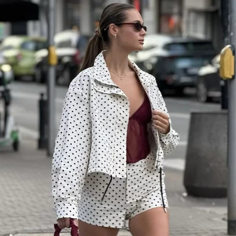 Polka Dot Cropped Zip Jacket