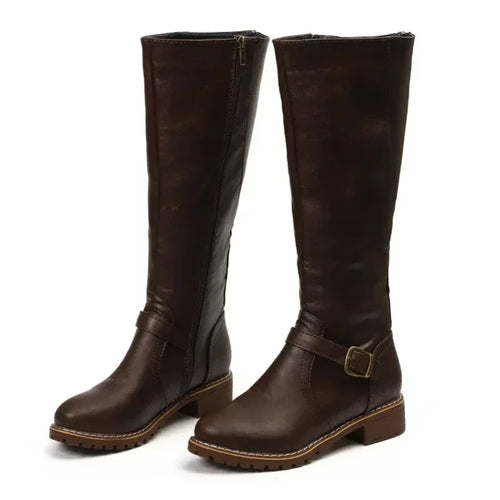 Buckle Strap Knee-High Boots