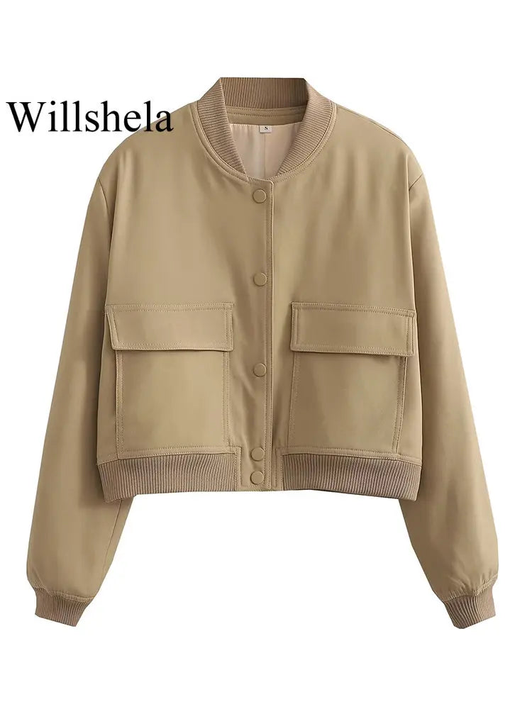 Cropped Ribbed Collar Bomber Jacket