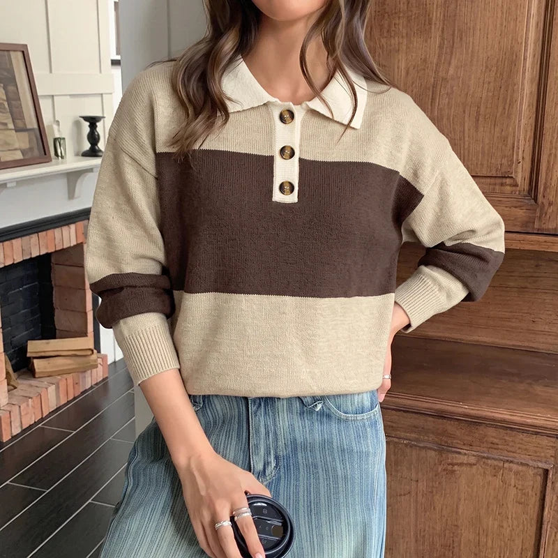 Colorblock Button Polo Sweater