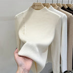 Ribbed Shoulder Button Turtleneck Sweater