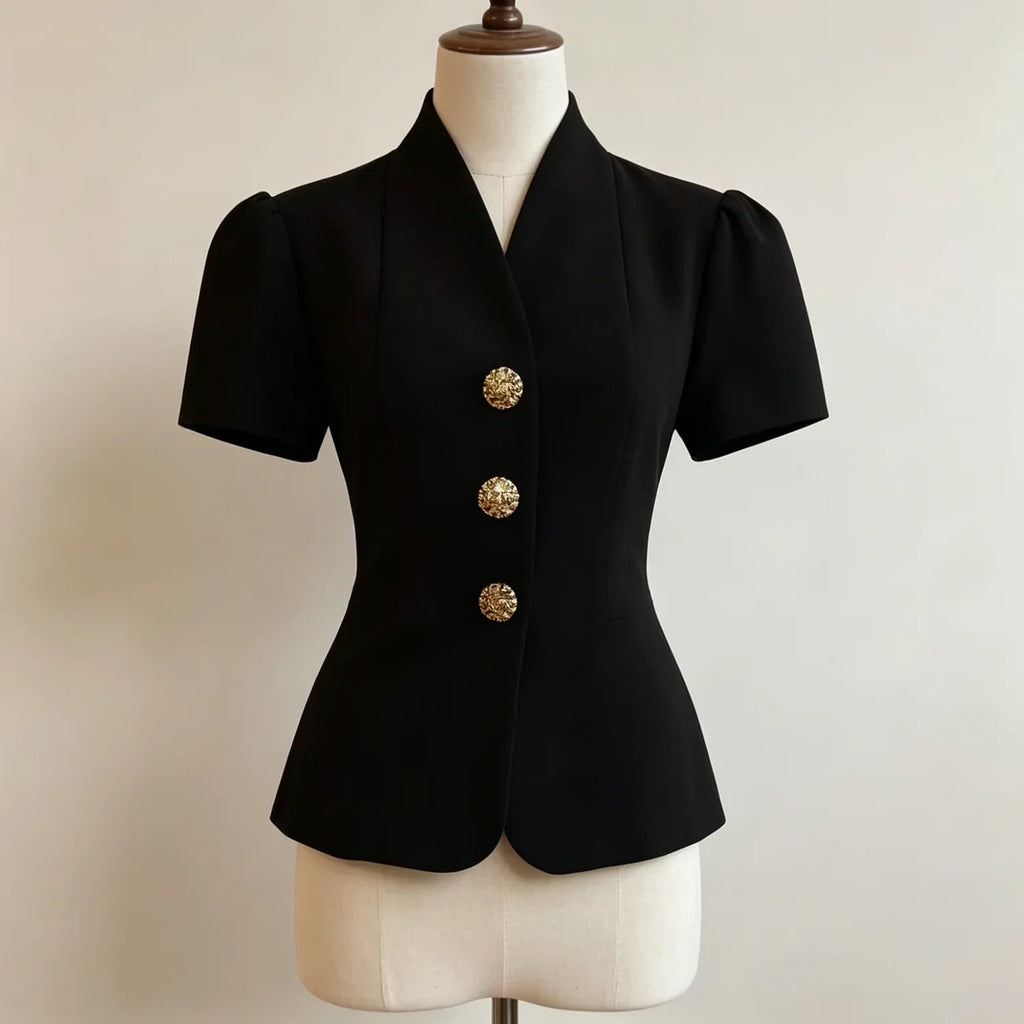 Gold Button Peplum Blazer