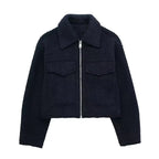 Textured Cropped Zip Jacket with Flap Pockets