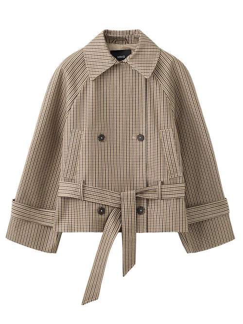 Plaid Cropped Trench Coat