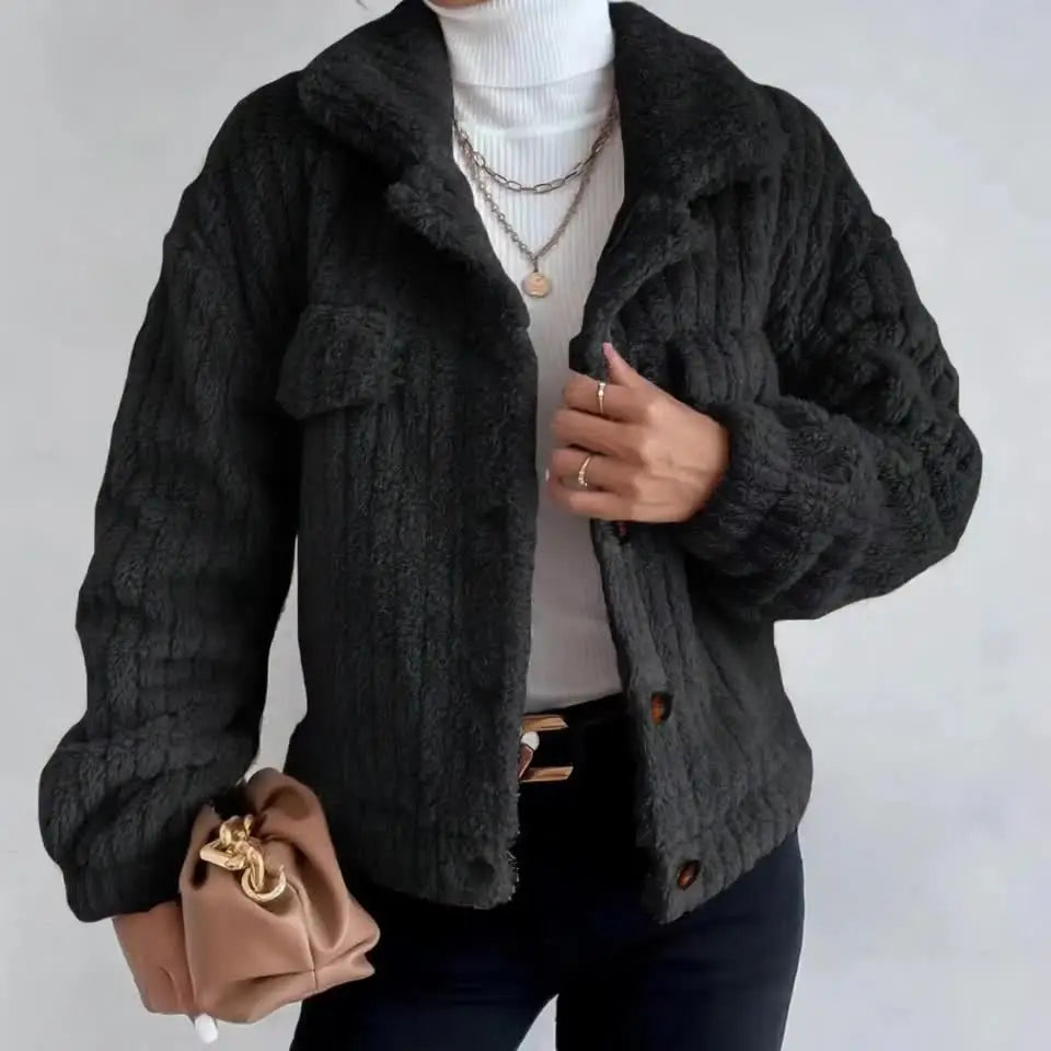Textured Plush Lapel Jacket