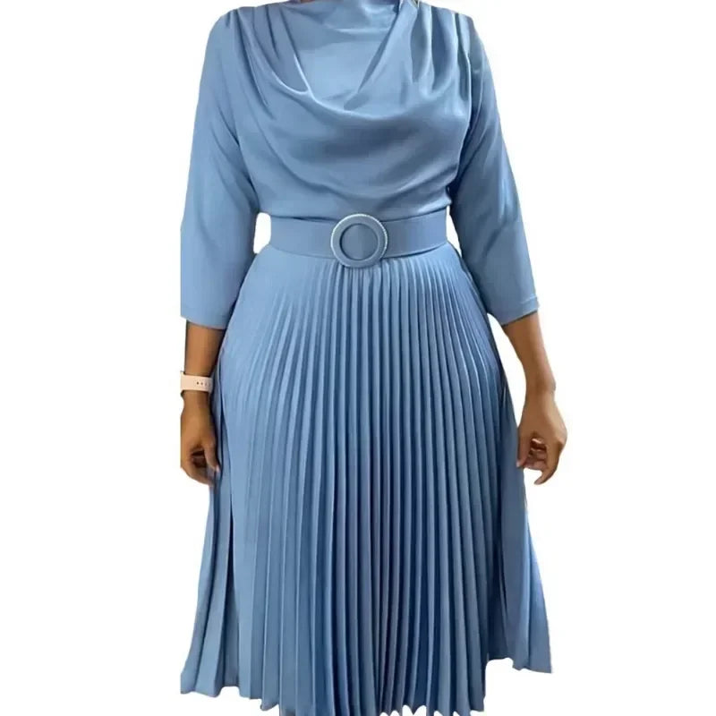 Pleated Belted Midi Dress