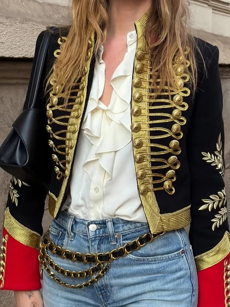 Embroidered Cropped Military Jacket
