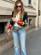 Embroidered Cropped Military Jacket