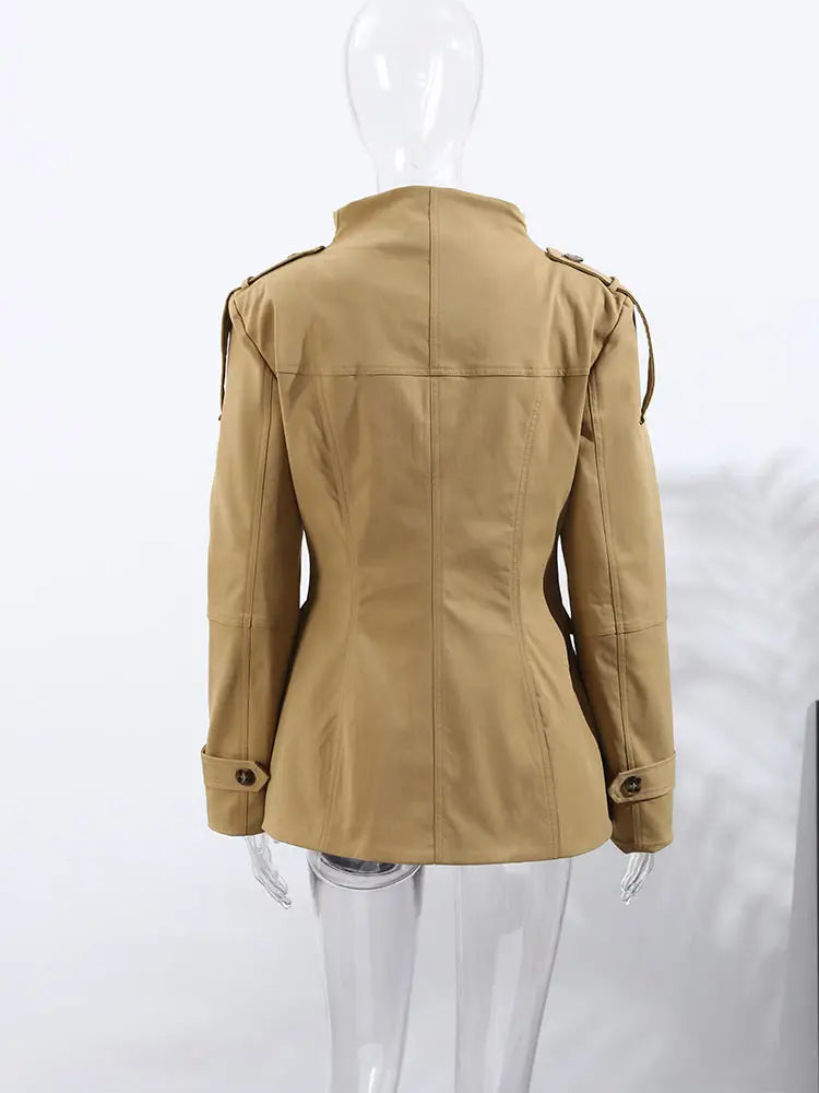 Khaki Stand Collar Utility Jacket