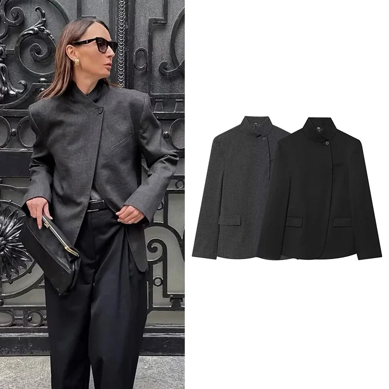 Stand Collar Relaxed Fit Blazer