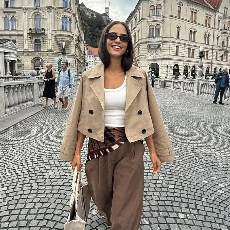 Cropped Double-Breasted Trench Jacket