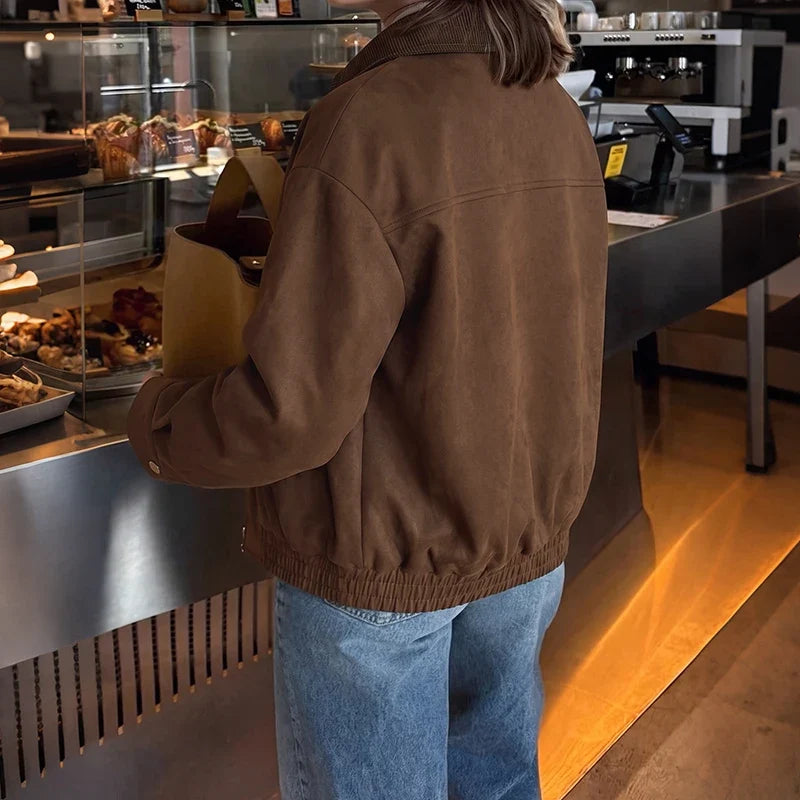 Retro Suede-Look Bomber Jacket