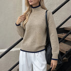 Contrast Trim Mock Neck Sweater