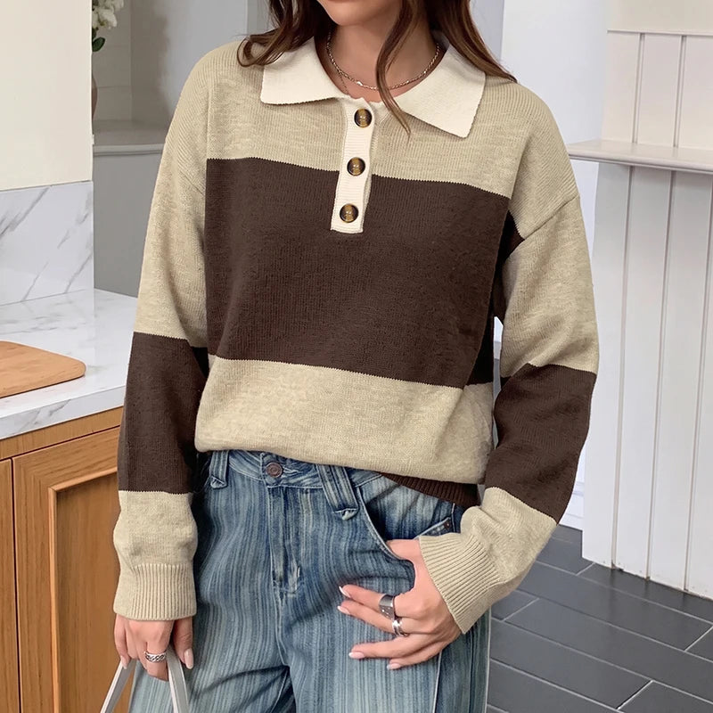 Colorblock Button Polo Sweater