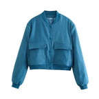 Cropped Ribbed Collar Bomber Jacket