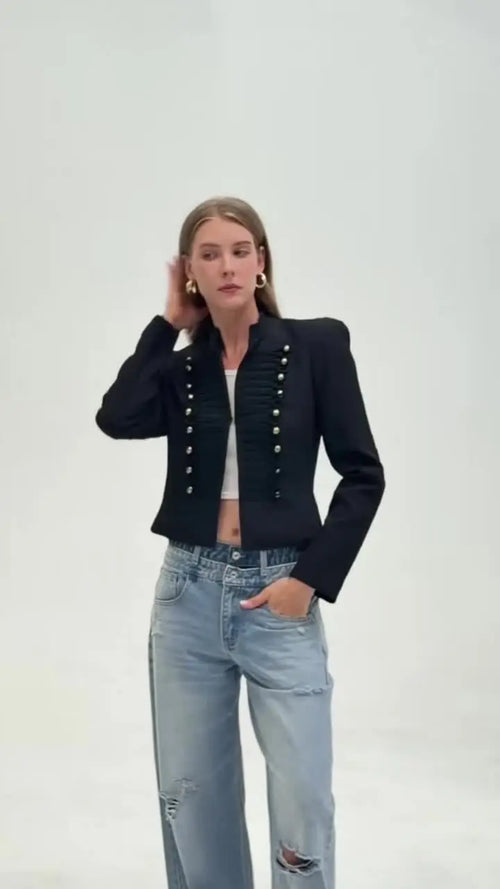 Braided Button Cropped Jacket