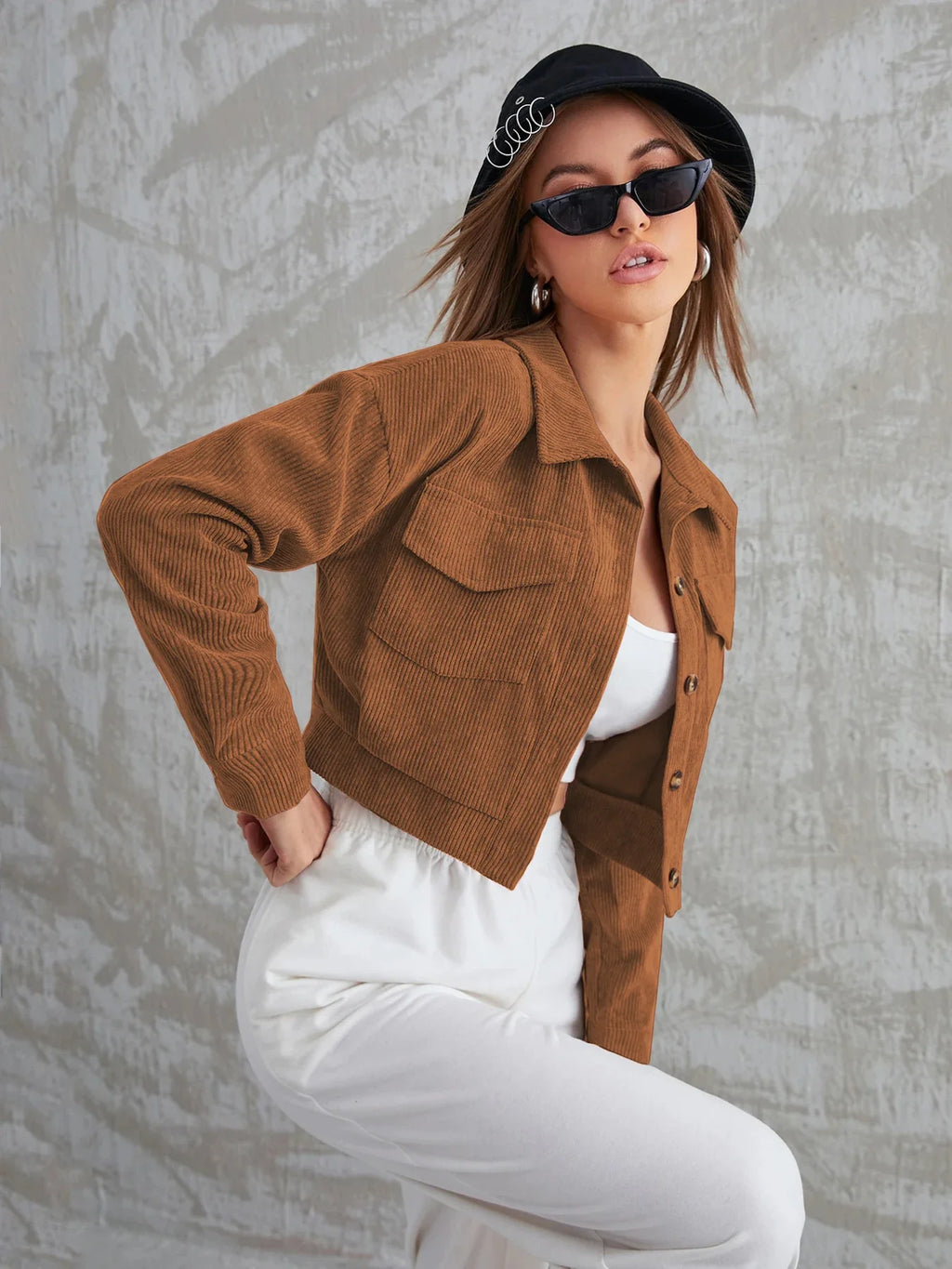 Cropped Corduroy Utility Jacket
