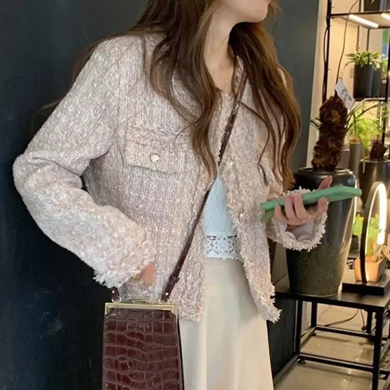 Frayed Trim Tweed Jacket