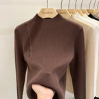 Ribbed Shoulder Button Turtleneck Sweater