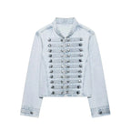 Cropped Denim Jacket with Metallic Buttons