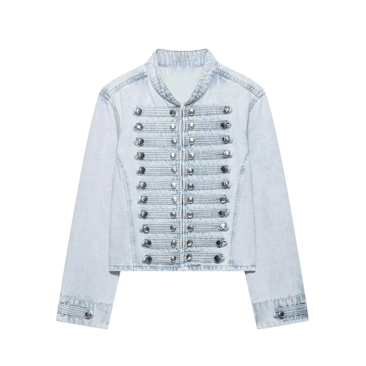 Cropped Denim Jacket with Metallic Buttons
