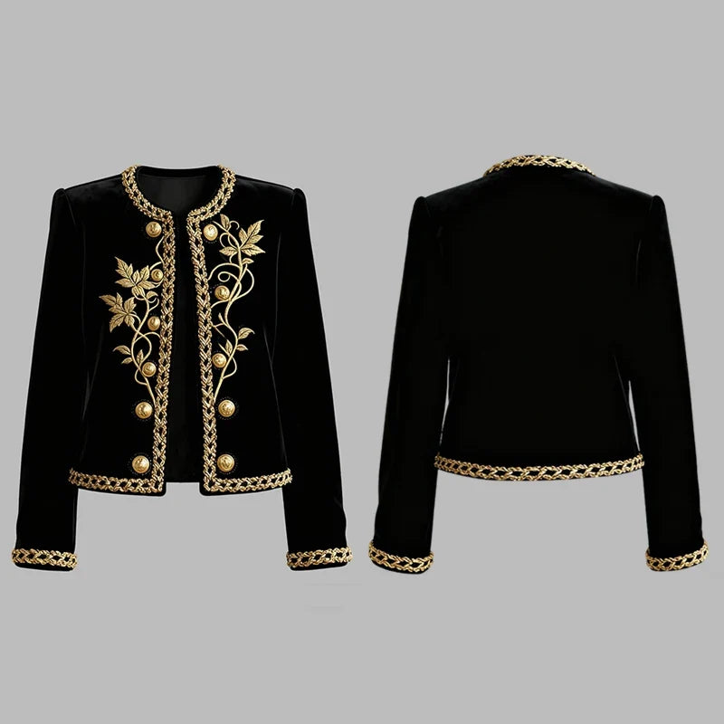 Black Velvet Jacket With Gold Embroidery