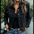Lace Panel Denim-Look Jacket