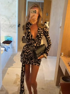 Zebra Print Wrap Mini Dress
