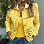 Lace Panel Denim-Look Jacket