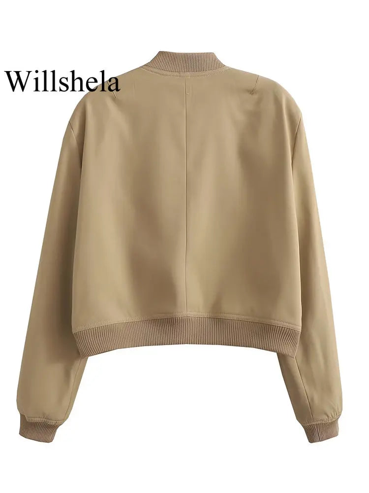 Cropped Ribbed Collar Bomber Jacket