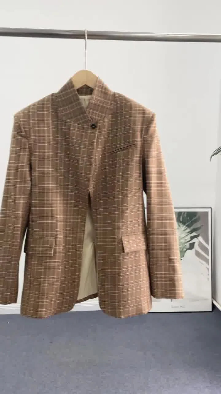 Plaid Stand Collar Blazer