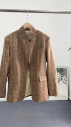 Plaid Stand Collar Blazer