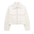 Textured Cropped Zip Jacket with Flap Pockets