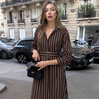 Belted Striped Shirt Midi Dress