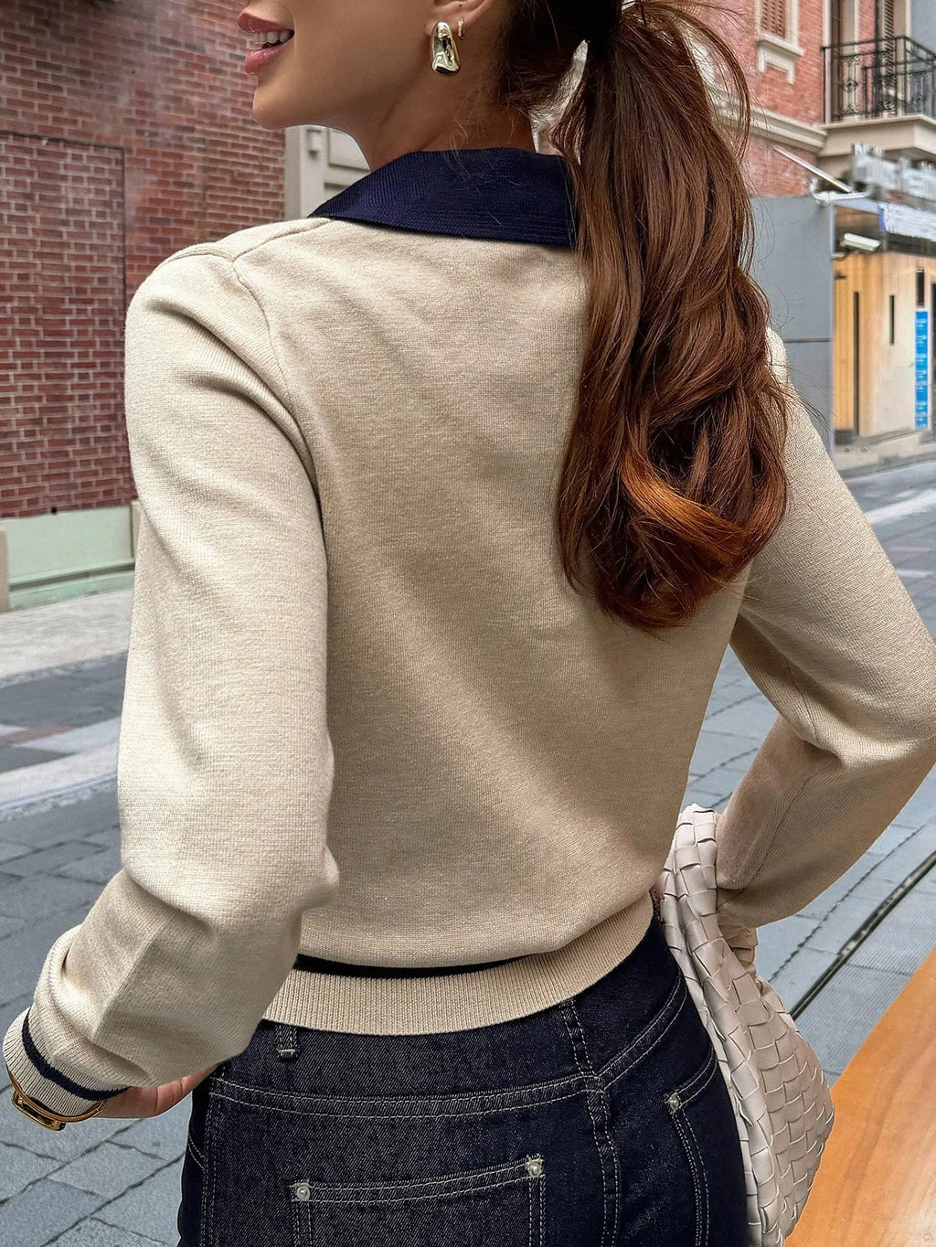 Color Block Polo Knit Top