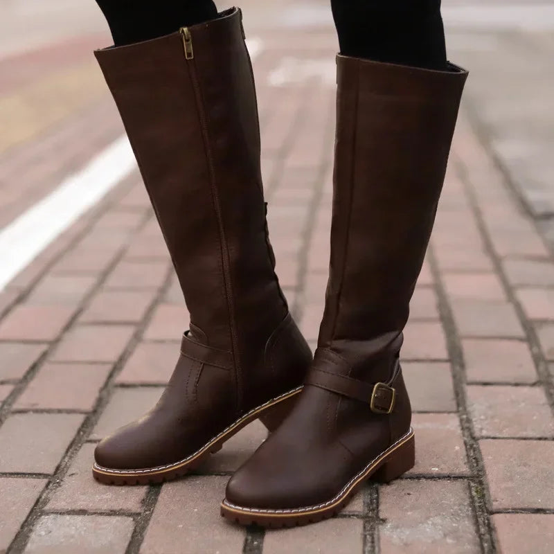 Buckle Strap Knee-High Boots