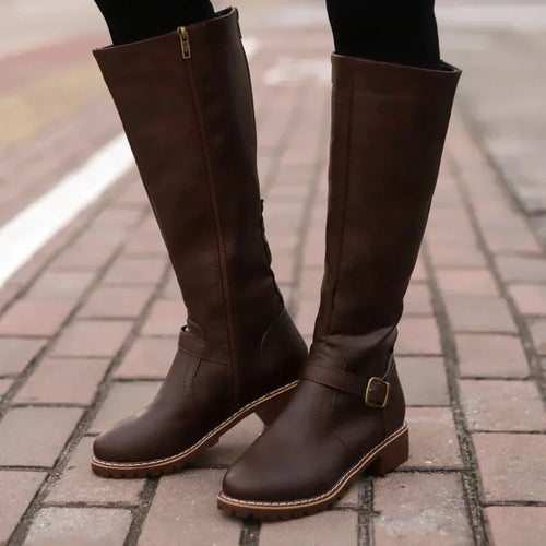 Buckle Strap Knee-High Boots