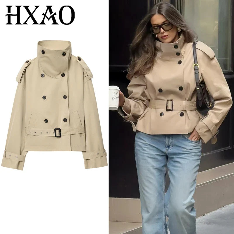 Cropped Belted Trench Jacket