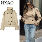 Cropped Belted Trench Jacket