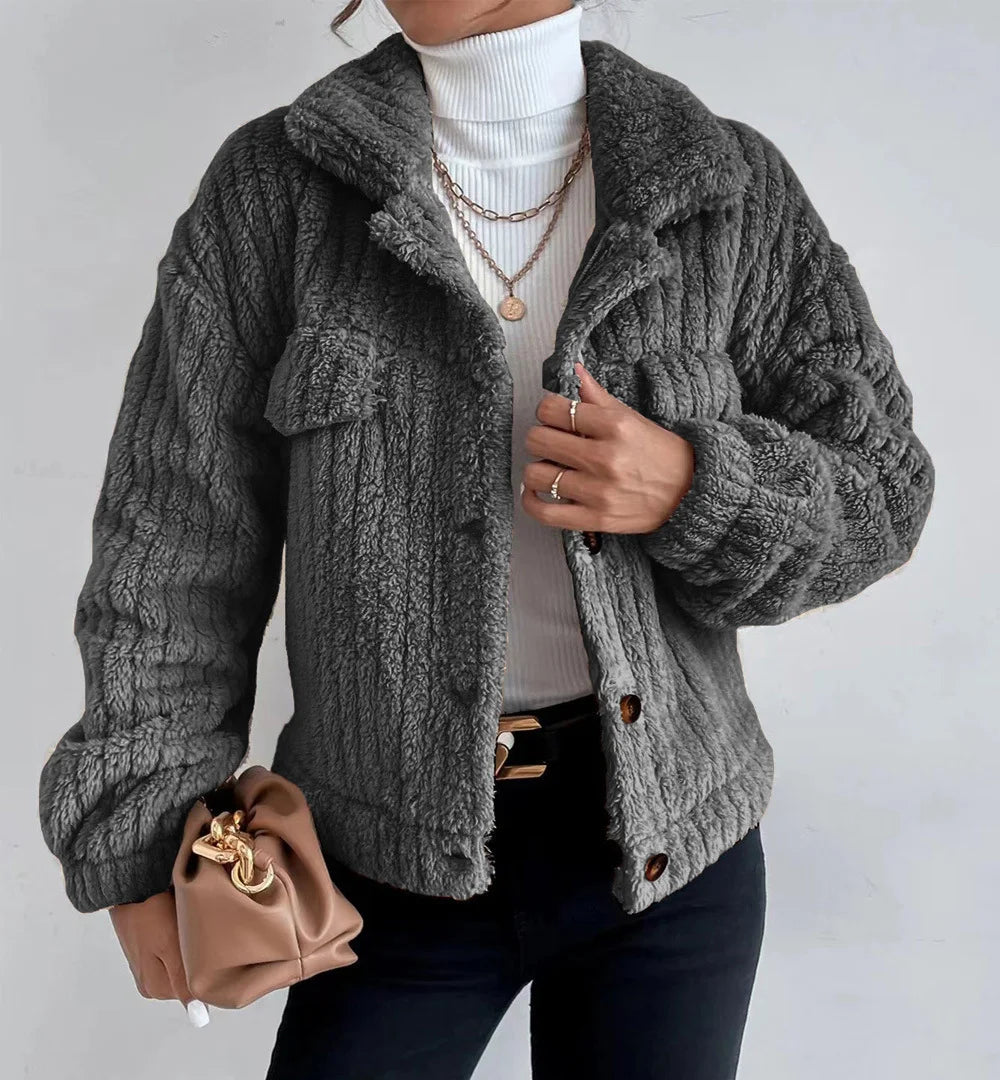 Textured Plush Lapel Jacket
