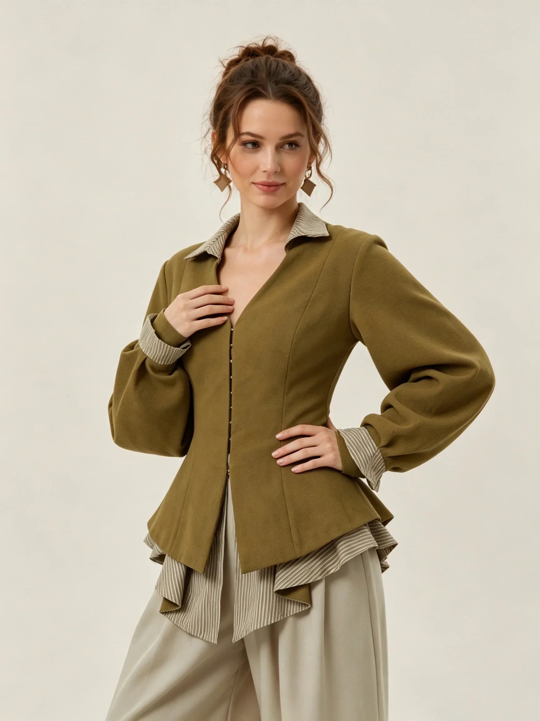 Layered Lace-Up Peplum Blouse