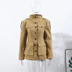 Khaki Stand Collar Utility Jacket