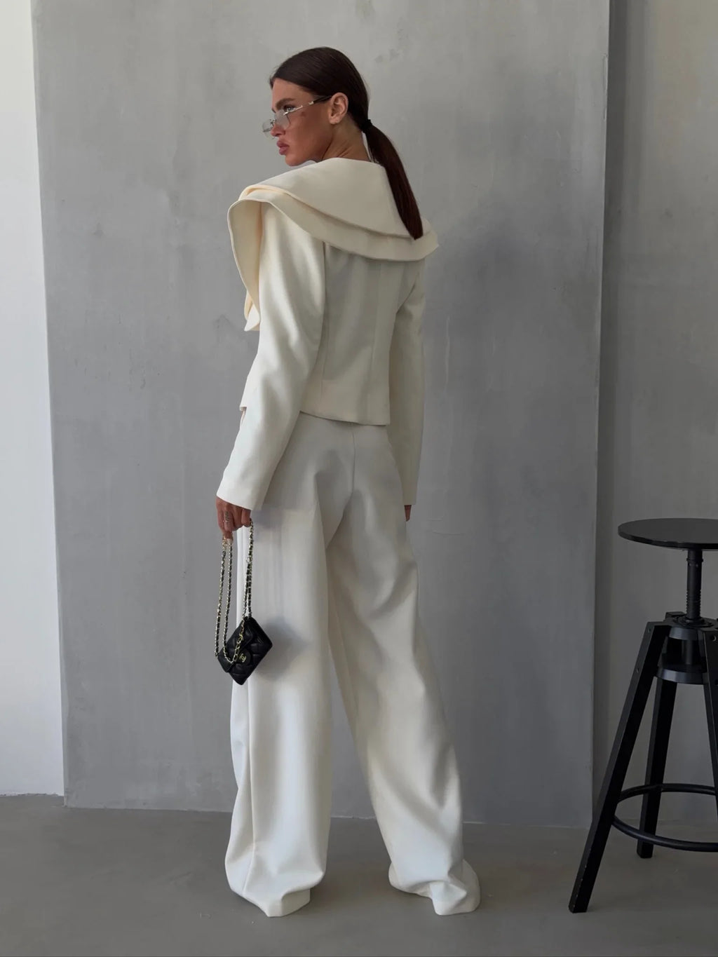 Layered Lapel Cropped Blazer Trouser Set